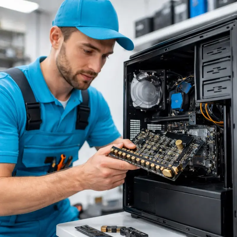 Мастер устанавливает звуковую карту на ПК в Белгороде